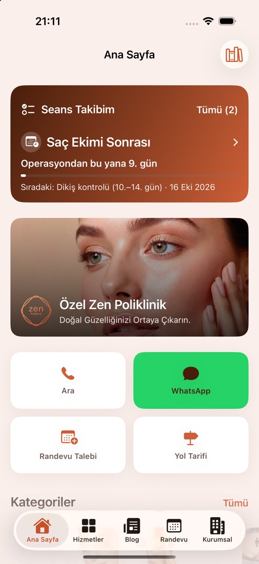 Ana sayfa: Seans Takibim kartı ve hızlı eylemler