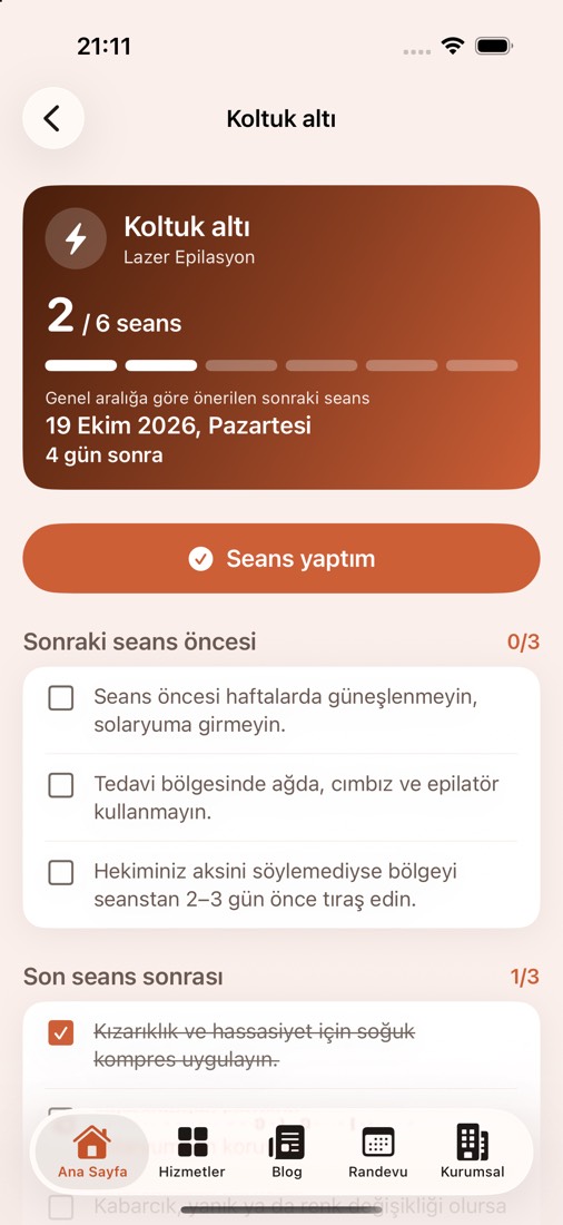 Seans takibi ekranı